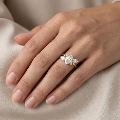 Elegant 1.70 CT Oval Engagement Ring – 14K Gold Cluster Design