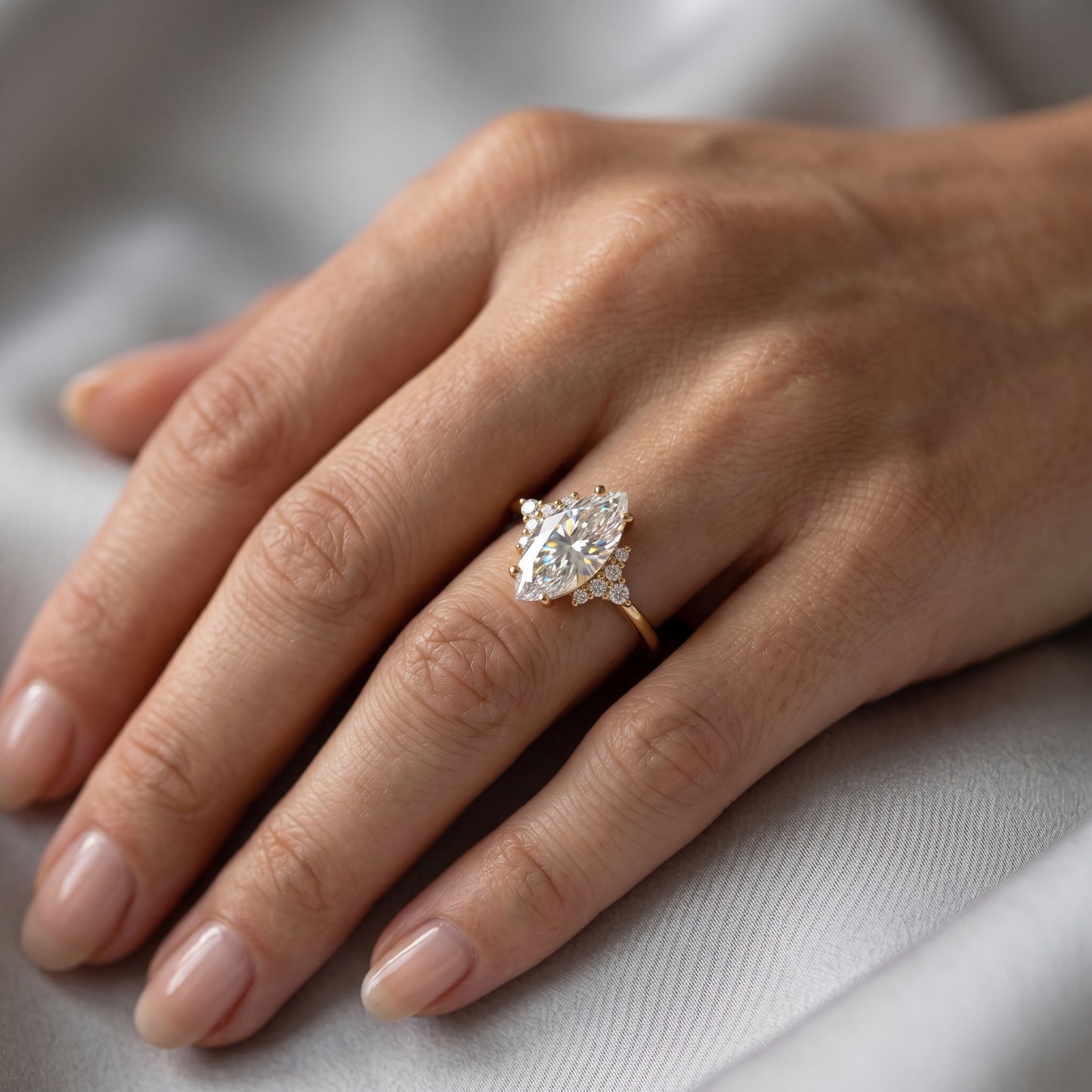 1.100 Ct Marquise Lab Diamond Ring – Vintage Art Deco Design