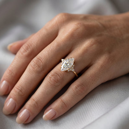 1.100 Ct Marquise Lab Diamond Ring – Vintage Art Deco Design