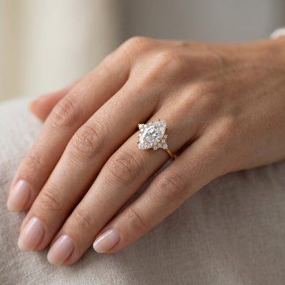 1.100 Ct Marquise Lab Diamond Ring – Vintage Art Deco Design