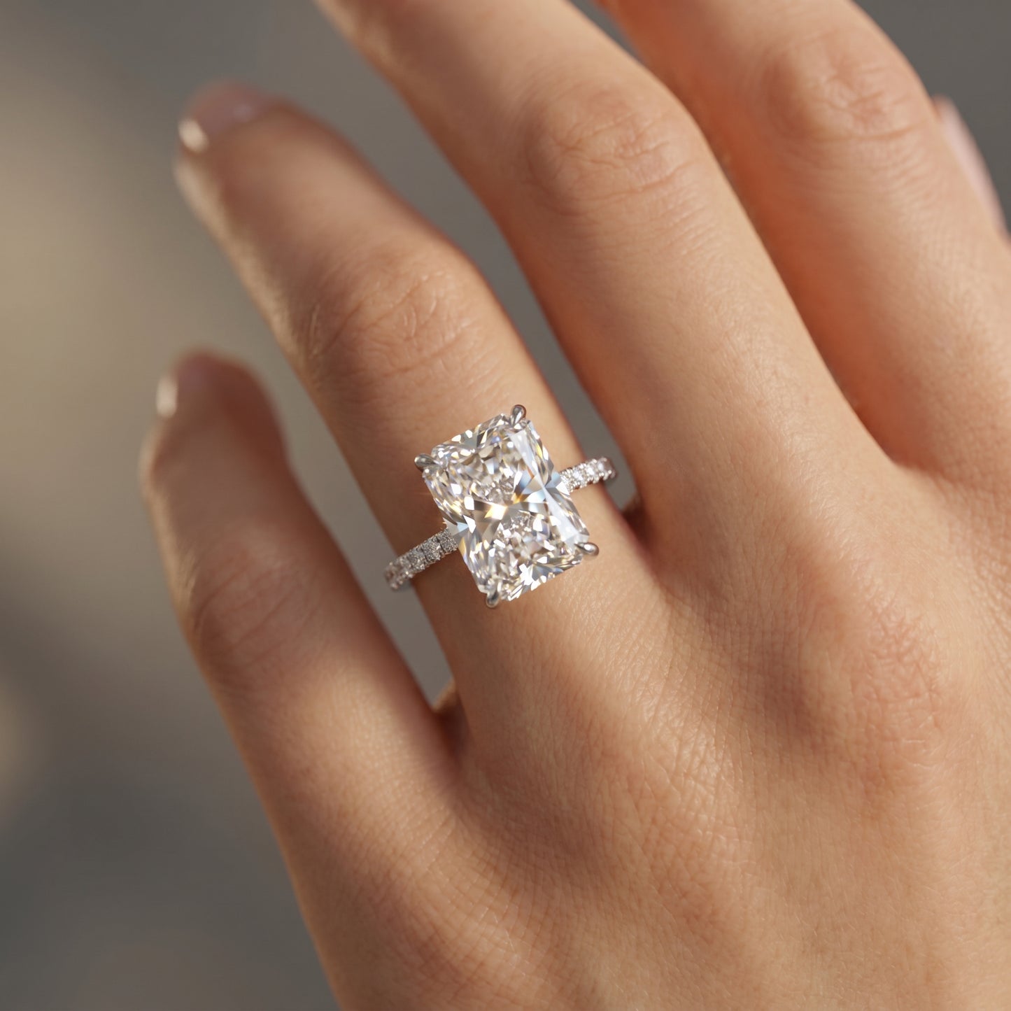 2.30 CT Radiant Cut Lab Grown Hidden Halo Diamond Engagement Ring