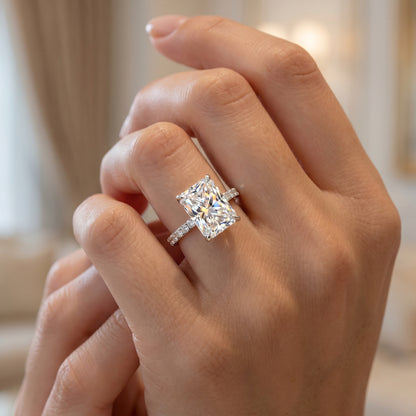 2.30 CT Radiant Cut Lab Grown Hidden Halo Diamond Engagement Ring