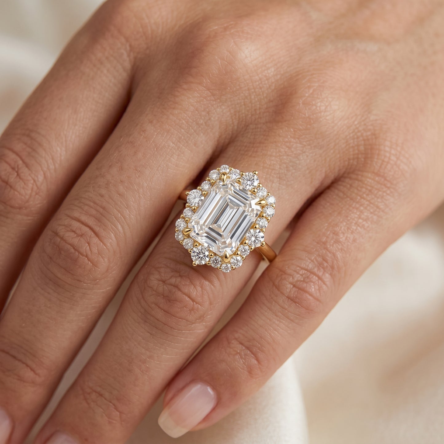 3.50 ct Emerald Lab-Grown Engagement Ring – Vintage Yellow Gold