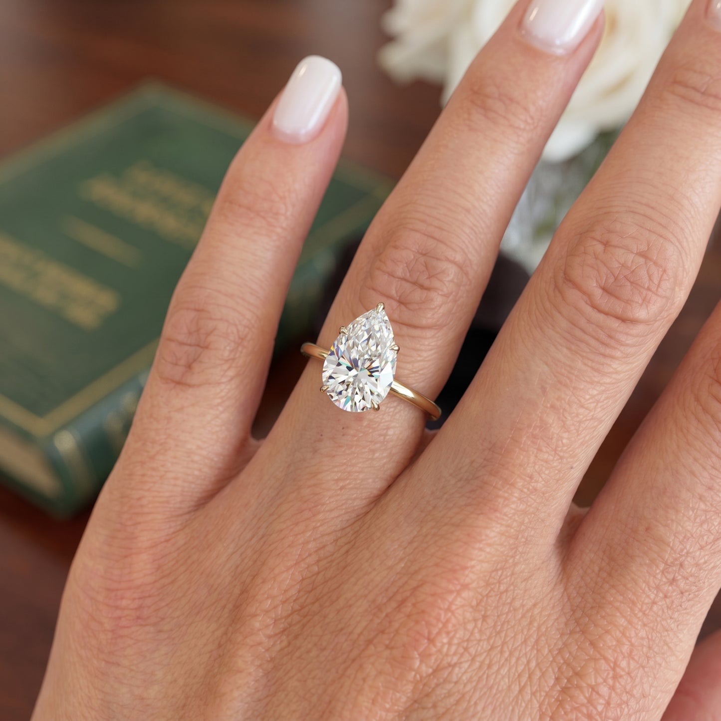 1.08 CT Pear Cut Lab Grown Diamond Solitaire Engagement Ring