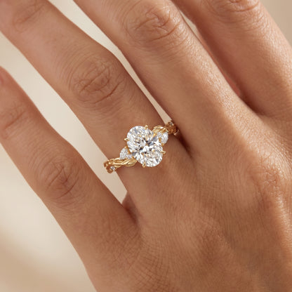 1.60ct Oval Lab Grown Diamond Engagement Ring - Leaf Art Deco
