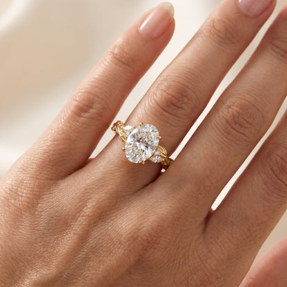 1.60ct Oval Lab Grown Diamond Engagement Ring - Leaf Art Deco