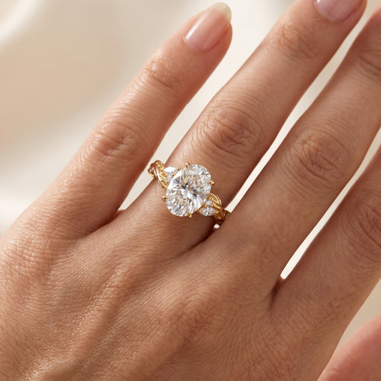1.60ct Oval Lab Grown Diamond Engagement Ring - Leaf Art Deco