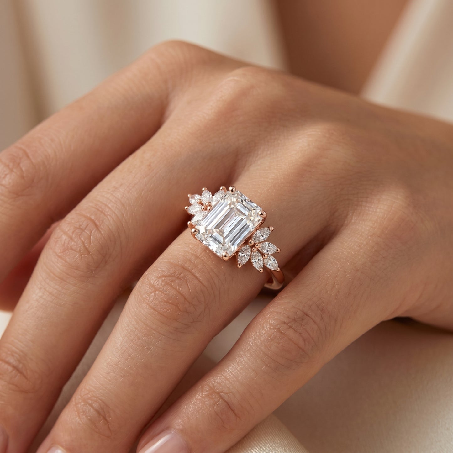 1.75 ct Emerald Lab Diamond Floral Cluster Ring