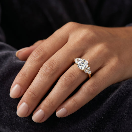 0.90 ct Round Cut Lab Grown Diamond Cluster Engagement Ring • Bridal Wedding Ring