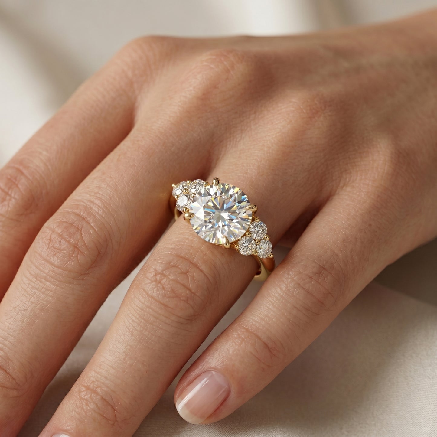 0.90 ct Round Cut Lab Grown Diamond Cluster Engagement Ring • Bridal Wedding Ring