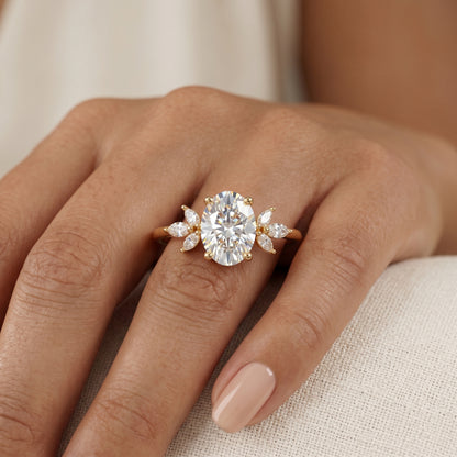1.25 ct Oval Cut Lab Grown Diamond Engagement Ring • Vintage Marquise Diamond Cluster