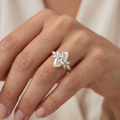 3.0 Marquise Cut Lab Grown Diamond  Engagement Ring • Unique Vintage Cluster Bridal Ring
