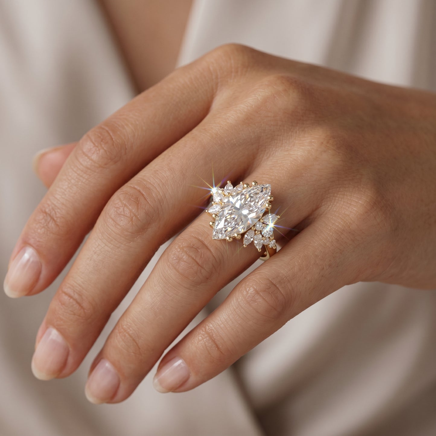 1.50ct Marquise Cut Lab Grown Cluster Engagement Ring • Vintage Art Deco Promise Ring