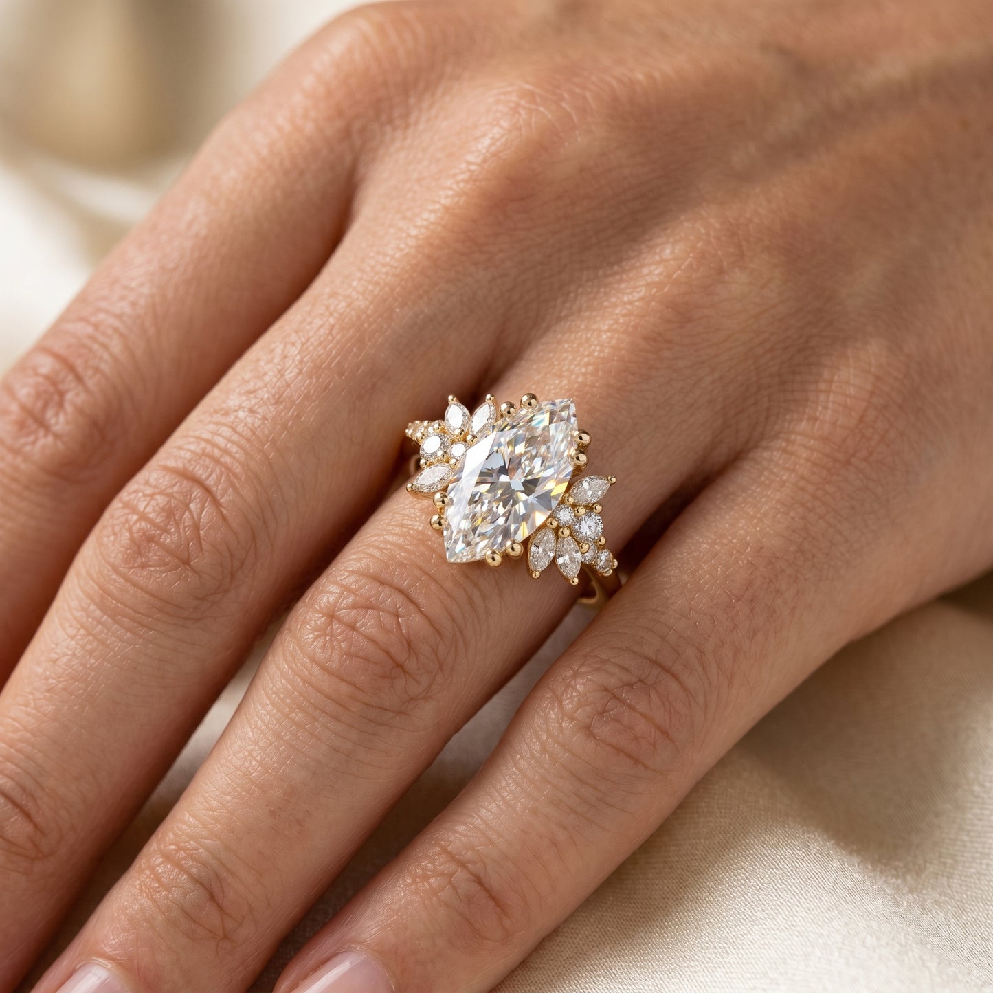 1.50ct Marquise Cut Lab Grown Cluster Engagement Ring • Vintage Art Deco Promise Ring