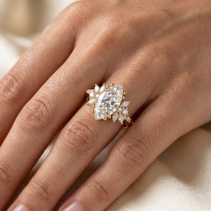 1.50ct Marquise Cut Lab Grown Cluster Engagement Ring • Vintage Art Deco Promise Ring