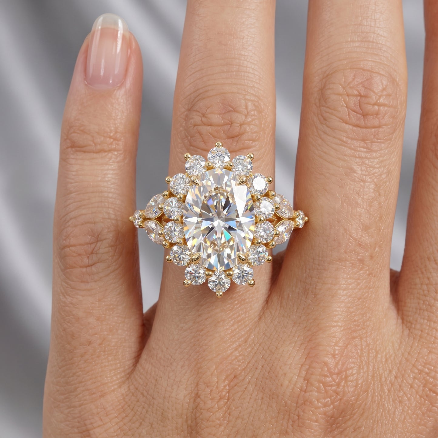 3CT Oval Lab Grown Diamond Cluster Engagement Ring • Vintage Rose Gold Art Deco Bridal Ring