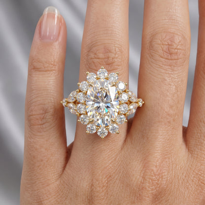 3CT Oval Lab Grown Diamond Cluster Engagement Ring • Vintage Rose Gold Art Deco Bridal Ring