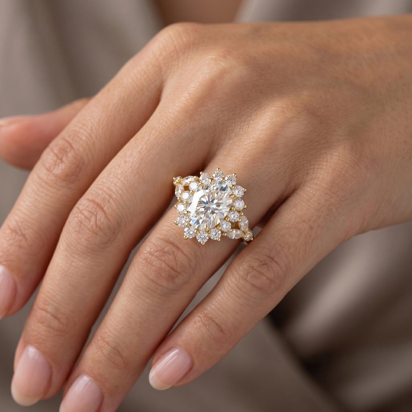 3CT Oval Lab Grown Diamond Cluster Engagement Ring • Vintage Rose Gold Art Deco Bridal Ring