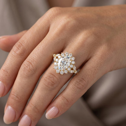 3CT Oval Lab Grown Diamond Cluster Engagement Ring • Vintage Rose Gold Art Deco Bridal Ring