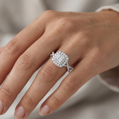 1.200 TCW Princess Cut VVS1 Lab-Grown Halo Engagement Ring Solid 14K White Gold