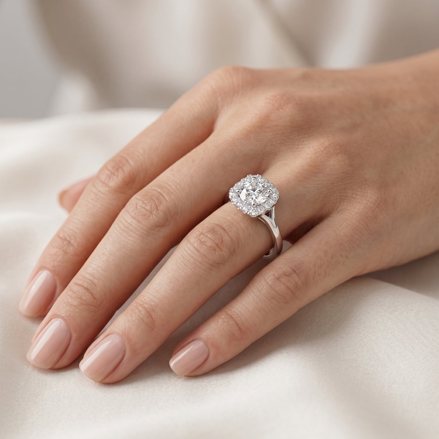 1.10 TCW Round Cut VVS1 Lab-Grown Halo Engagement Ring Solid 14K White Gold