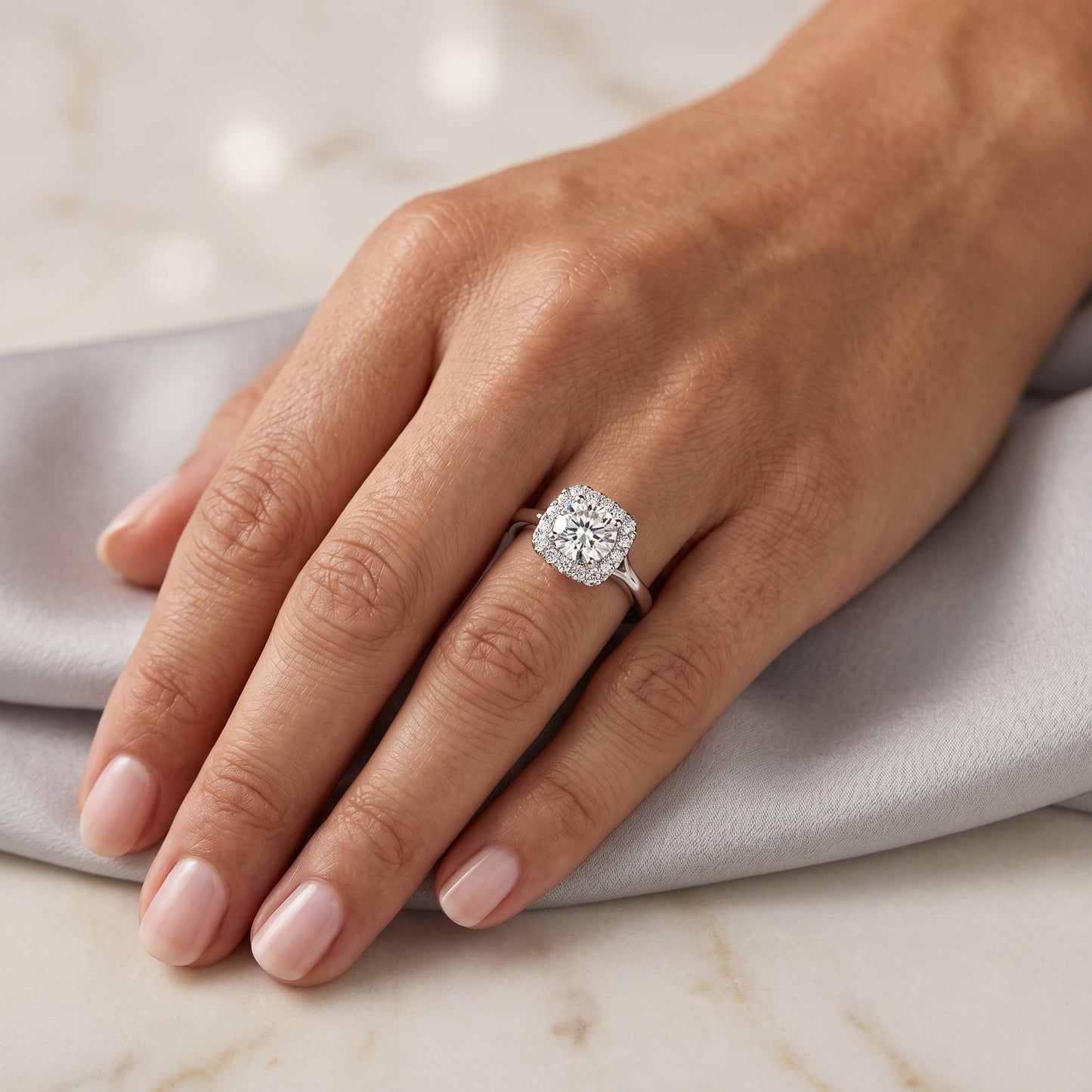 1.10 TCW Round Cut VVS1 Lab-Grown Halo Engagement Ring Solid 14K White Gold