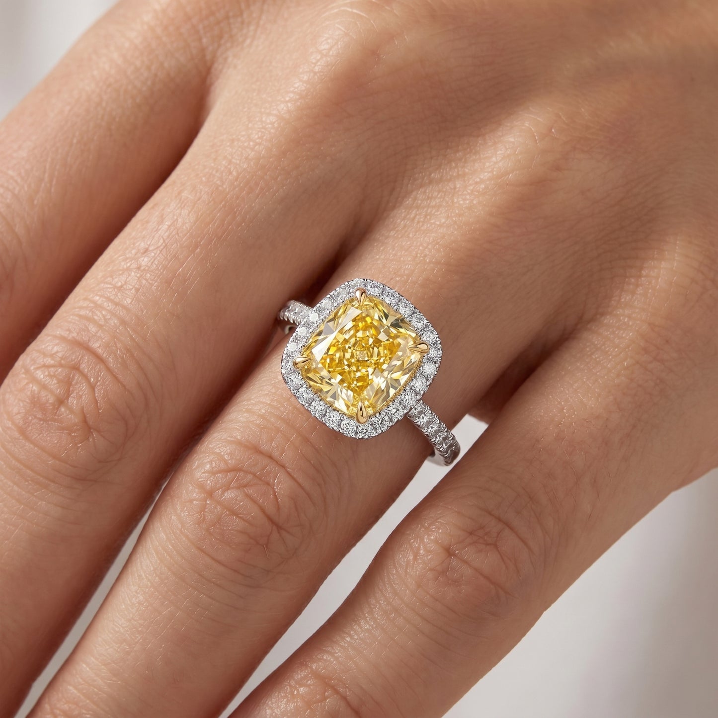 1.250 CT Yellow Rectangular Cushion Cut Lab Grown diamond Engagement Ring