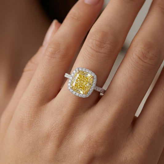 1.250 CT Yellow Rectangular Cushion Cut Lab Grown diamond Engagement Ring