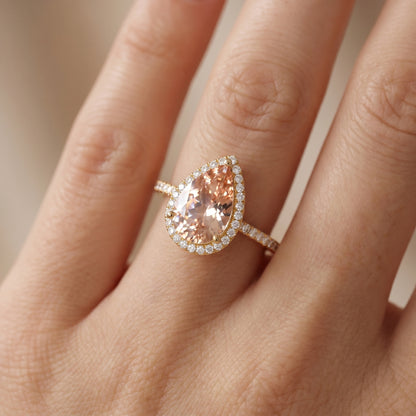 2.00Ct Pear Morganite Halo Women's Engagement Ring 14k Rose Gold