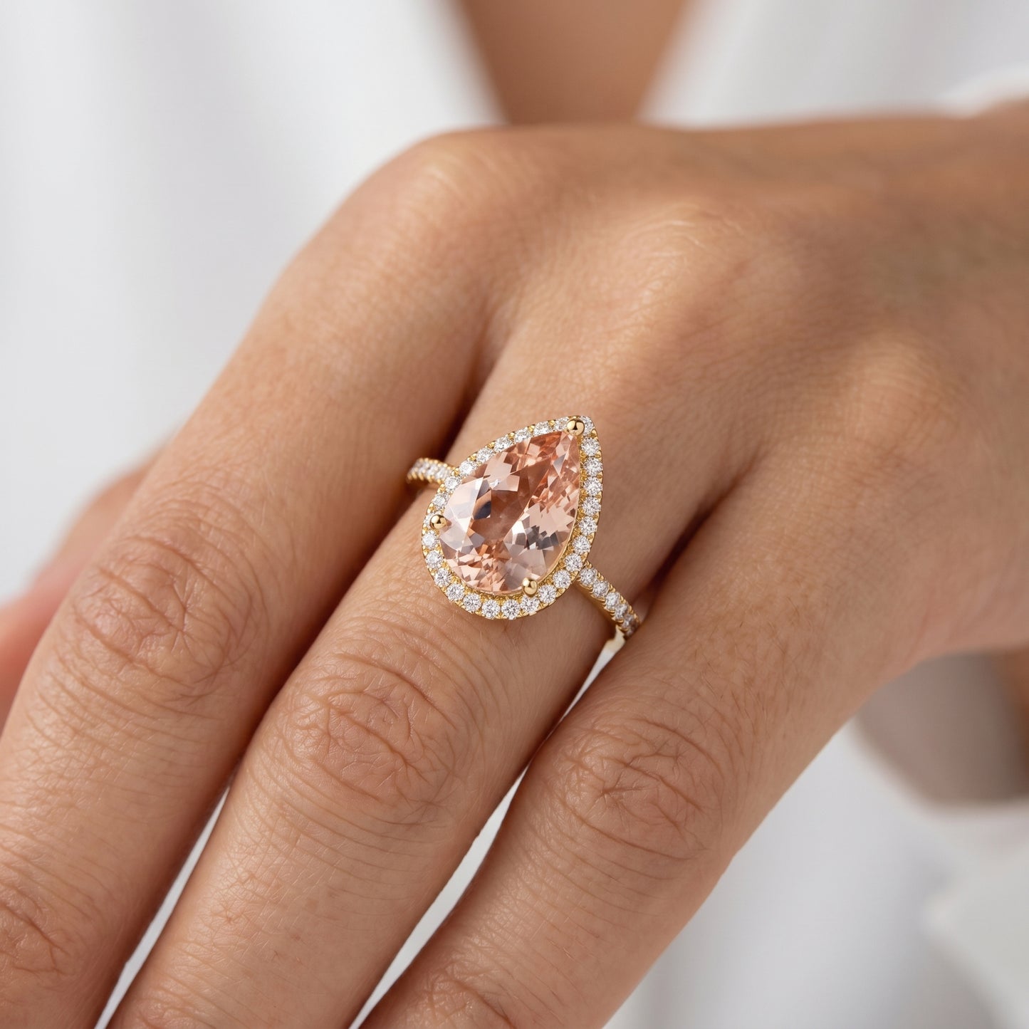 2.00Ct Pear Morganite Halo Women's Engagement Ring 14k Rose Gold
