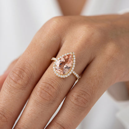 2.00Ct Pear Morganite Halo Women's Engagement Ring 14k Rose Gold