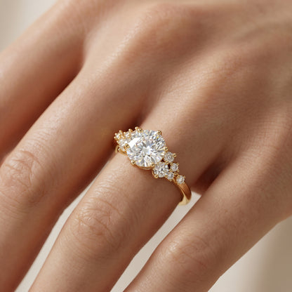 1CT Round Natural Diamond engagement ring, Unique White gold engagement ring
