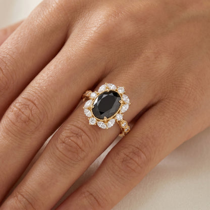 2.00ct Oval Halo Black Spinel Engagement Ring