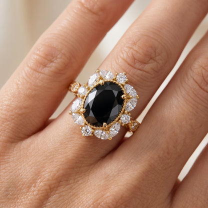 2.00ct Oval Halo Black Spinel Engagement Ring