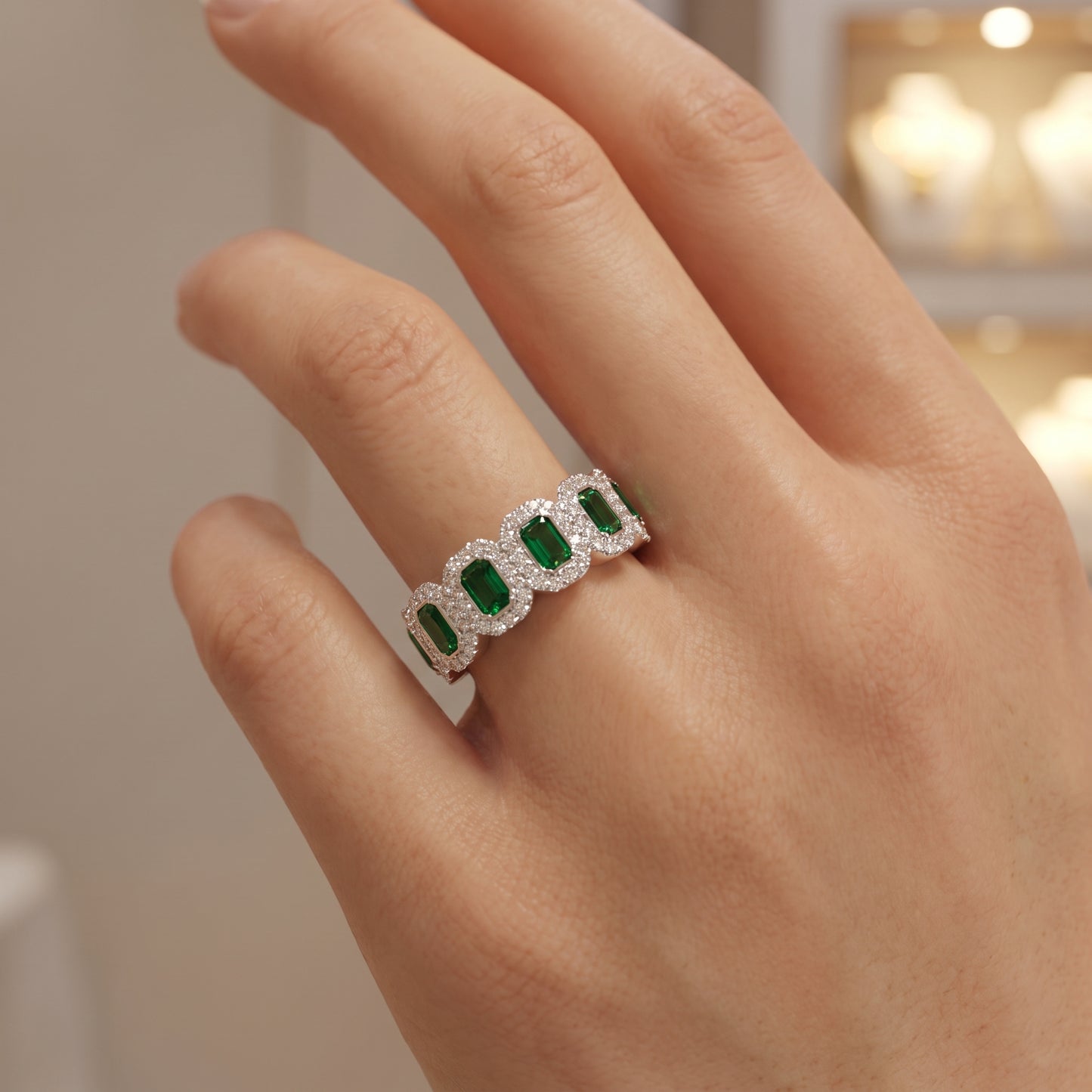1.10ct Emerald Cut Green Lab Grown Diamond Ring