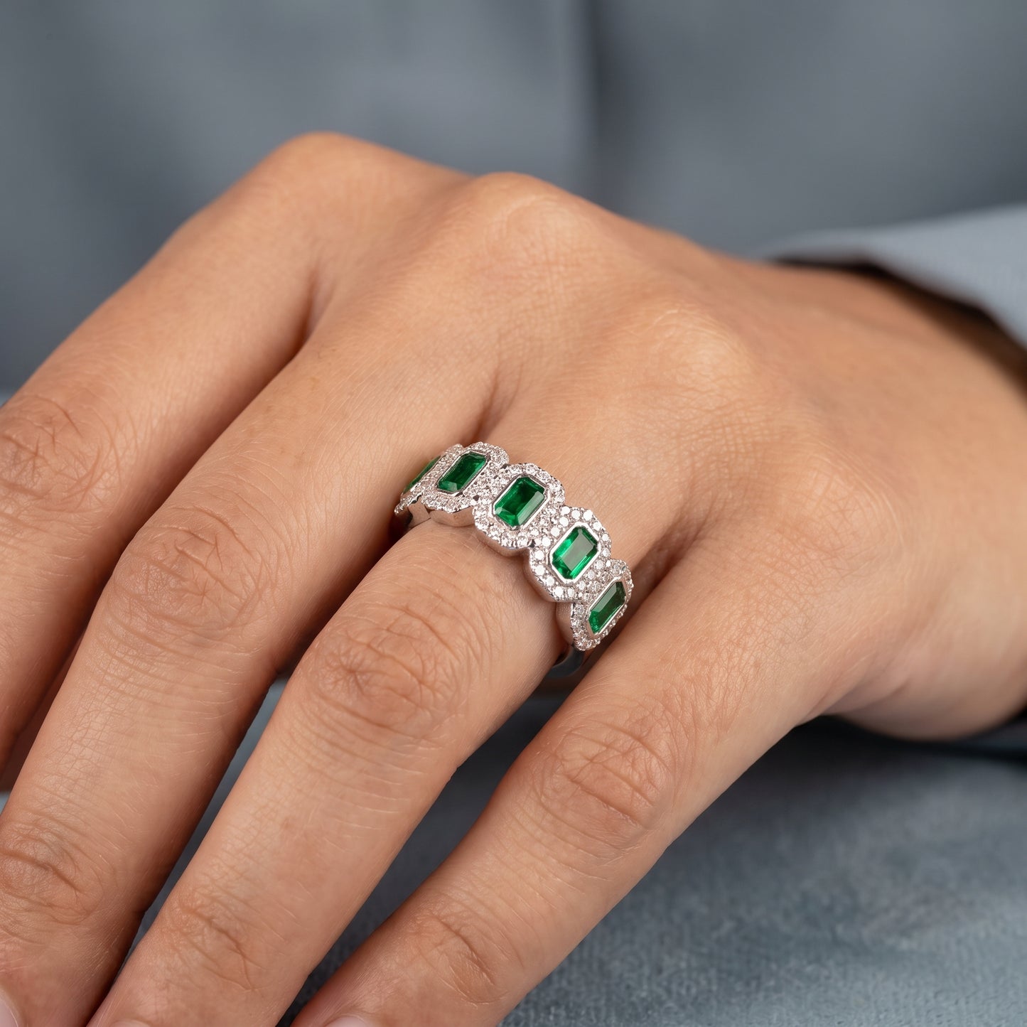1.10ct Emerald Cut Green Lab Grown Diamond Ring