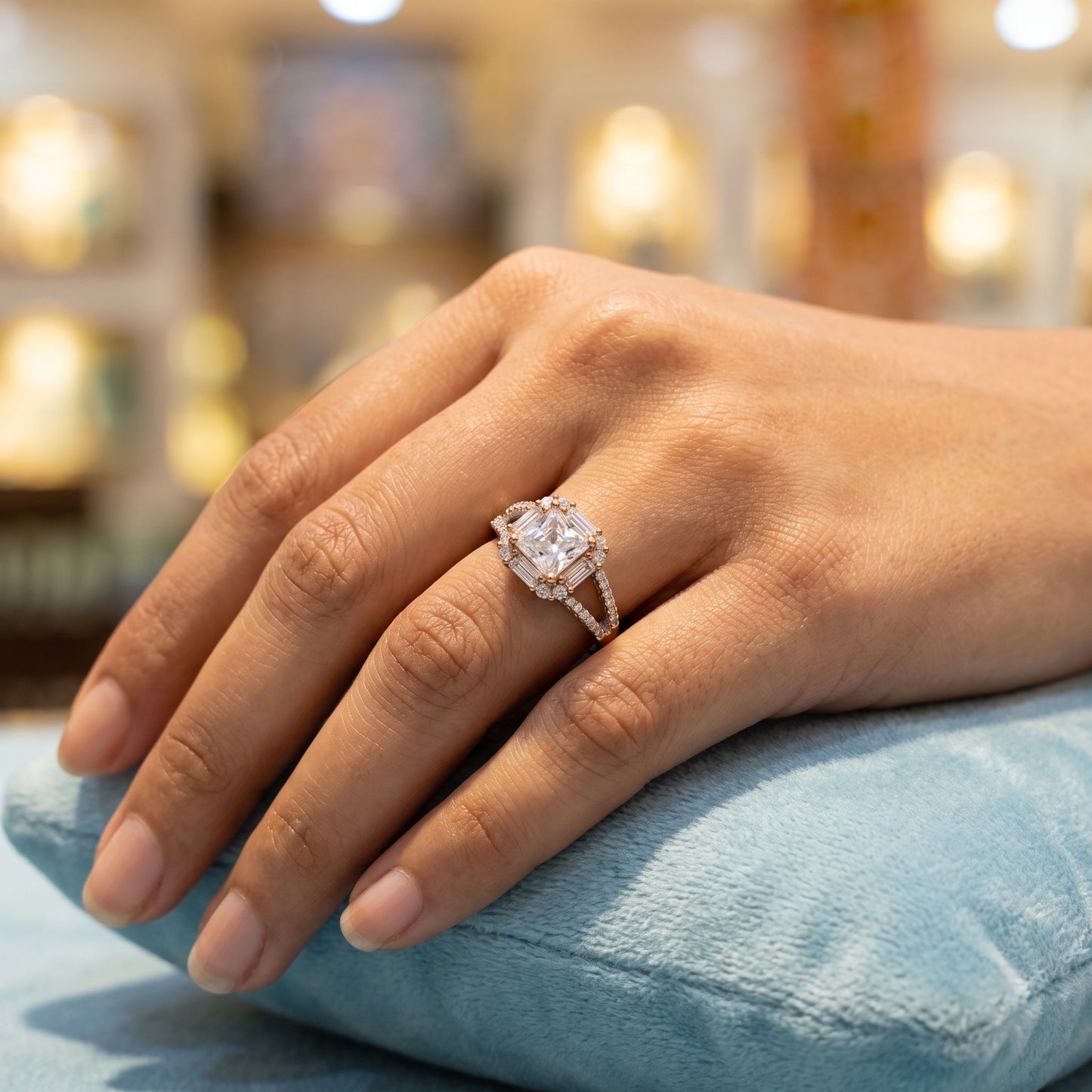 1.650 CT Asscher Cut Lab Grown Diamond Halo Engagement Ring
