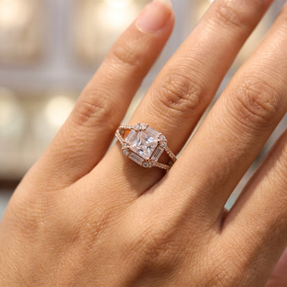 1.650 CT Asscher Cut Lab Grown Diamond Halo Engagement Ring