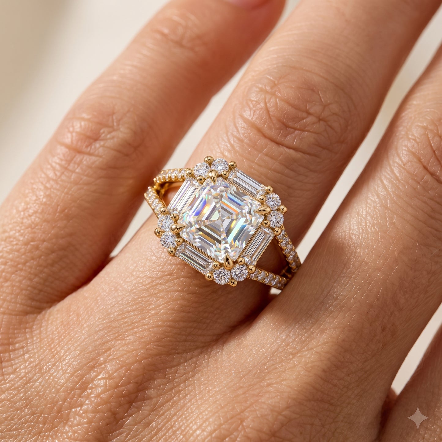 1.650 CT Asscher Cut Lab Grown Diamond Halo Engagement Ring
