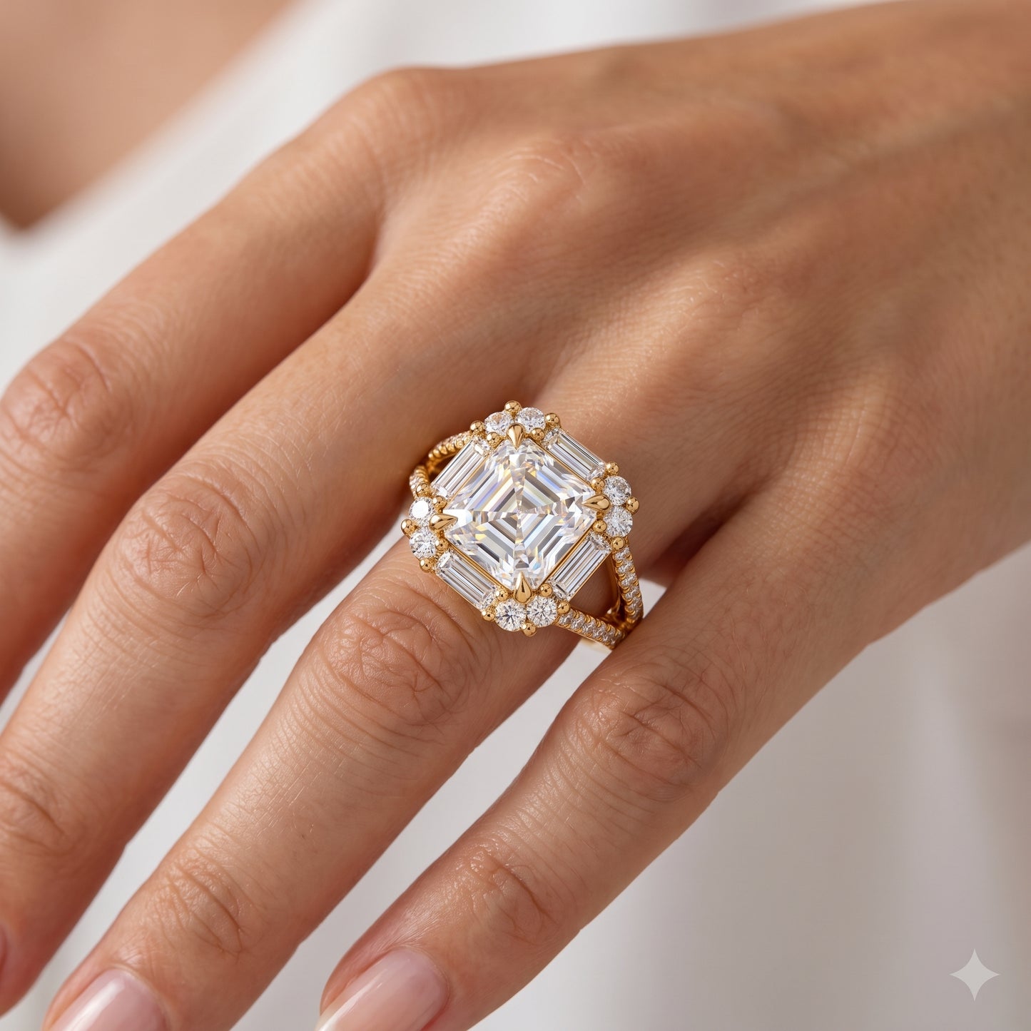 1.650 CT Asscher Cut Lab Grown Diamond Halo Engagement Ring