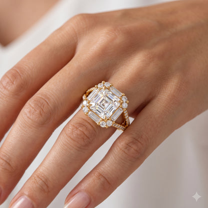 1.650 CT Asscher Cut Lab Grown Diamond Halo Engagement Ring
