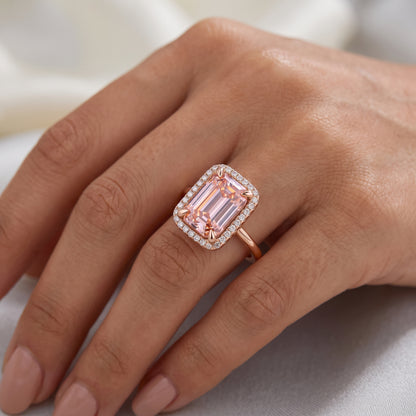 4.00Ct Emerald Cut Halo Ring, Emerald Morganite Ring