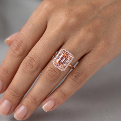 4.00Ct Emerald Cut Halo Ring, Emerald Morganite Ring