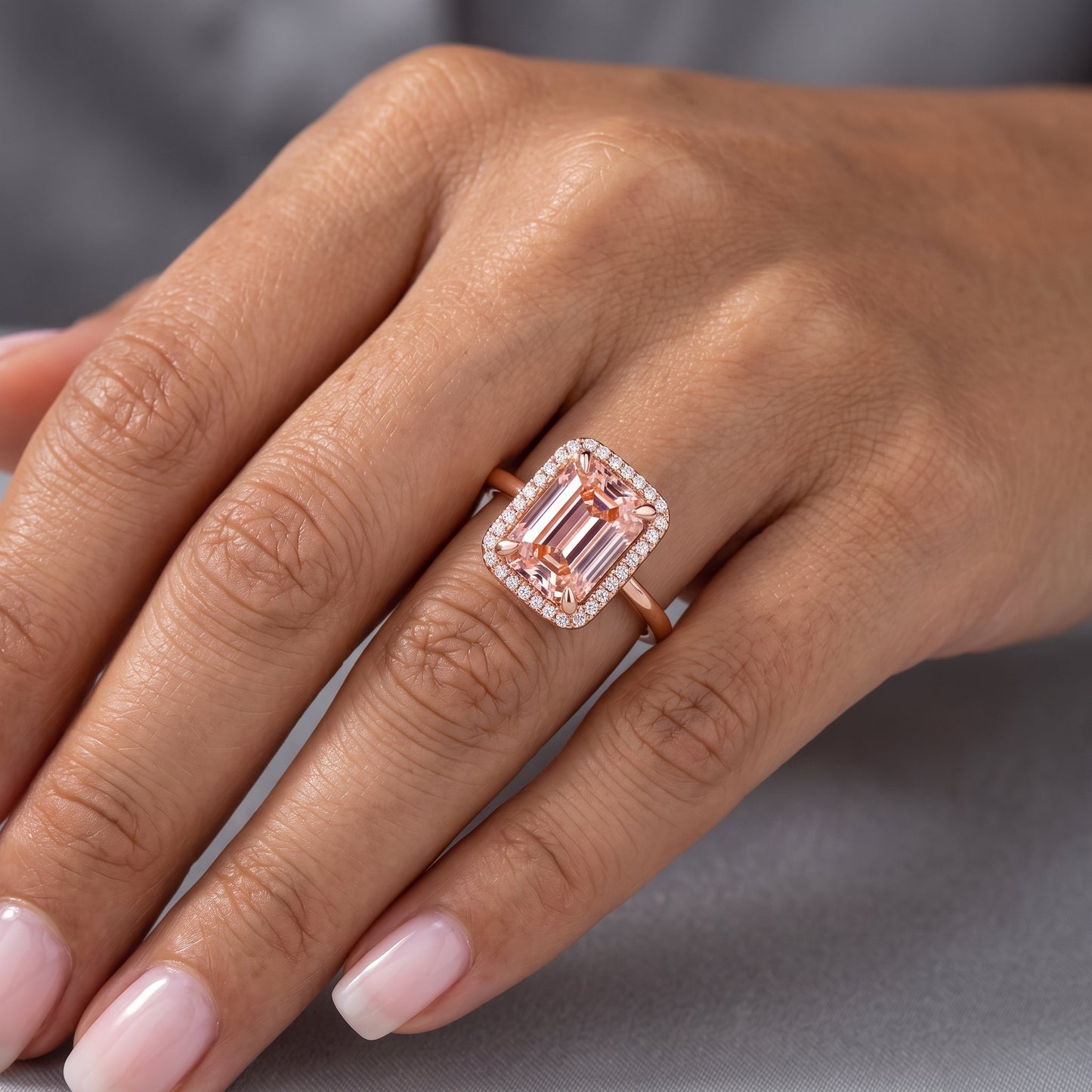 4.00Ct Emerald Cut Halo Ring, Emerald Morganite Ring