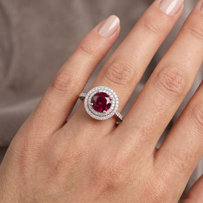 Pink Round Double Halo Engagement Ring