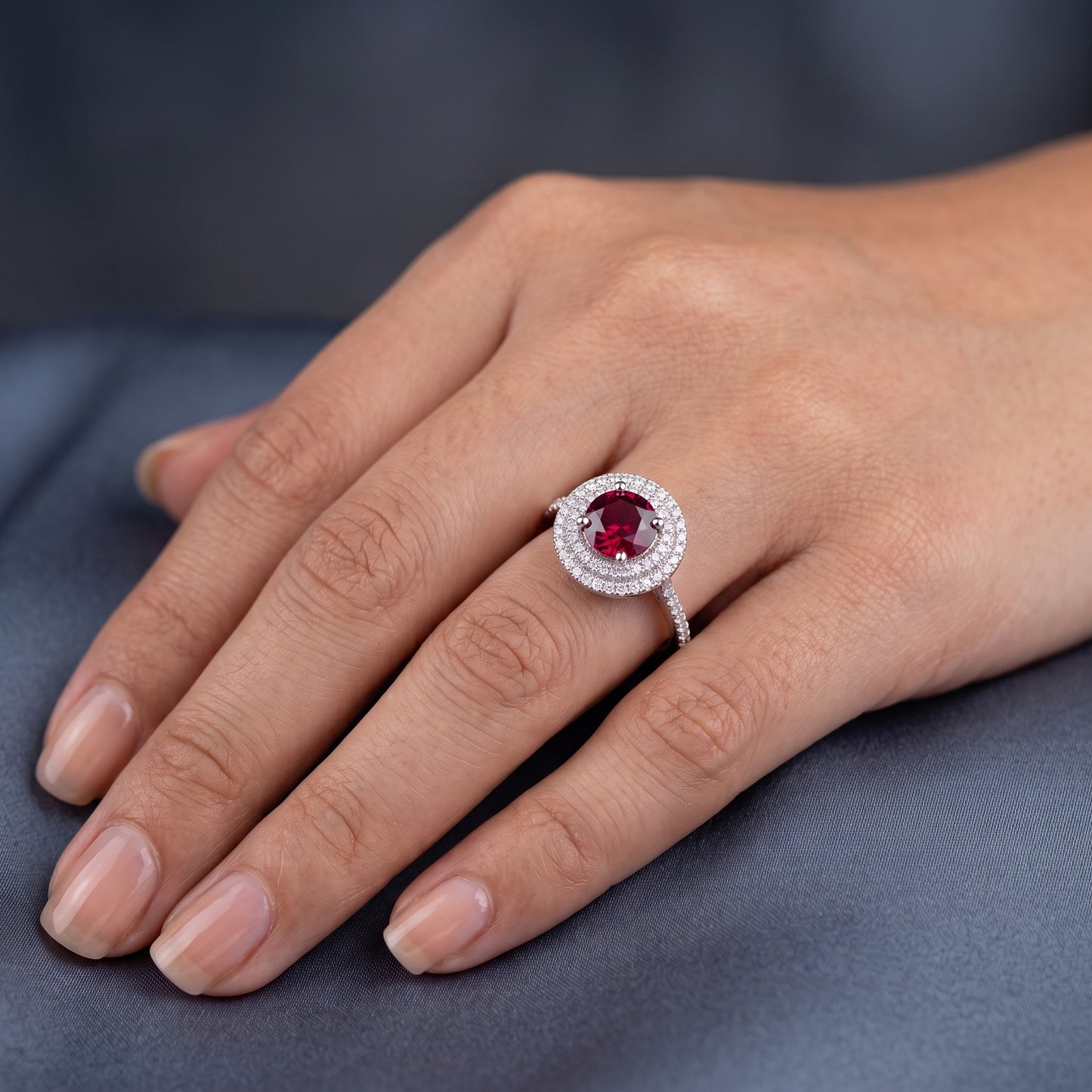 Pink Round Double Halo Engagement Ring