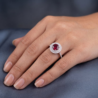 Pink Round Double Halo Engagement Ring