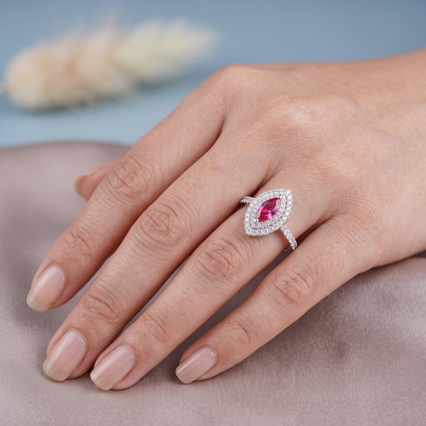 0.50TCW Marquise Cut Pink Diamond Engagement Ring