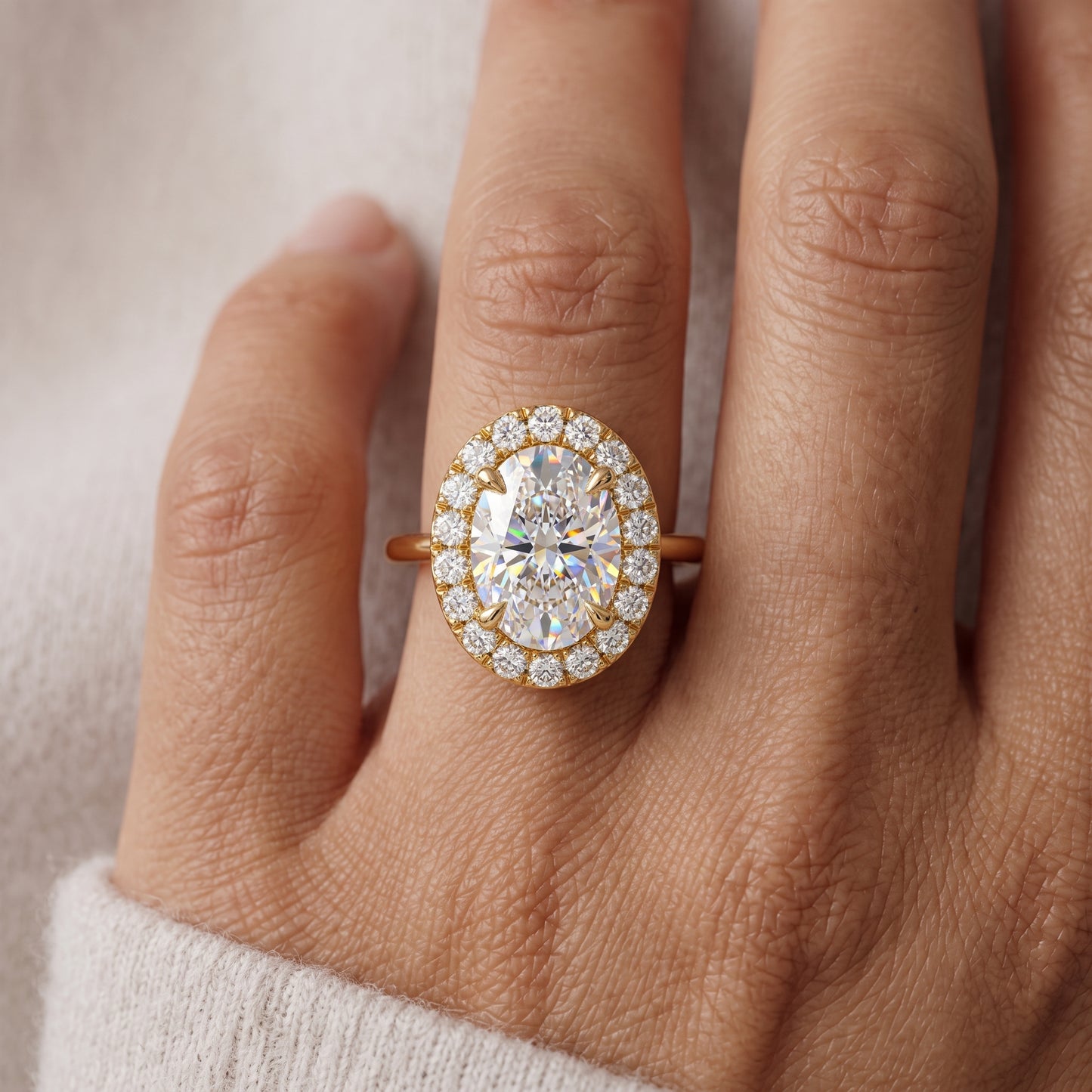 1.0ct Oval Cut Halo Lab-Grown Engagement Ring