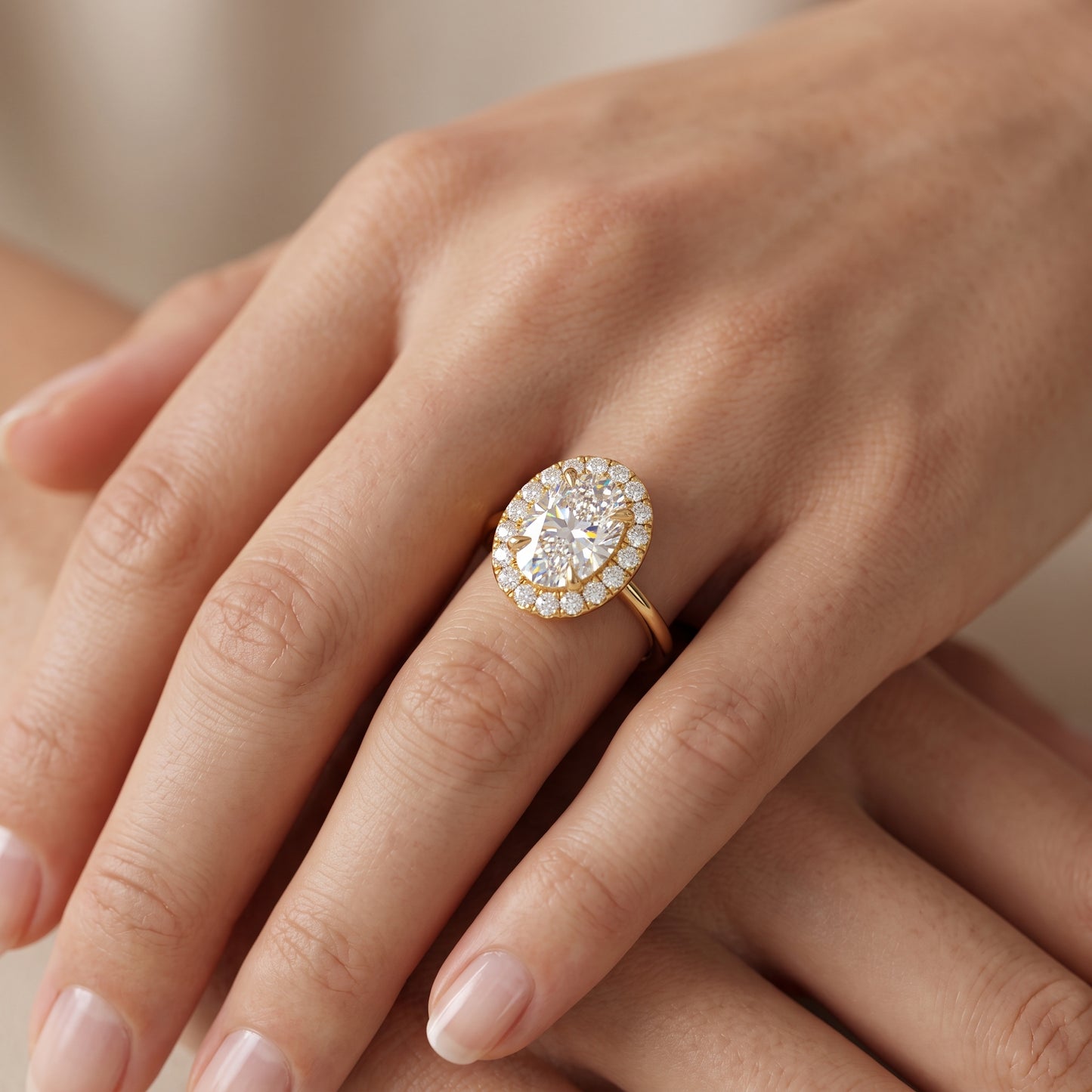 1.0ct Oval Cut Halo Lab-Grown Engagement Ring